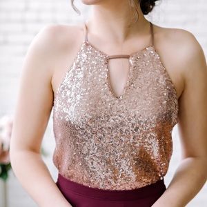 Revelry Sadie Sequin Top Champagne Gold